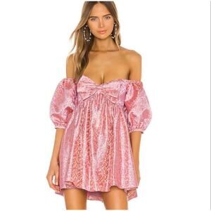 Revolve Sau Lee Arabella Jacquard l Babydoll Mini Dress Pink/Gold US 6